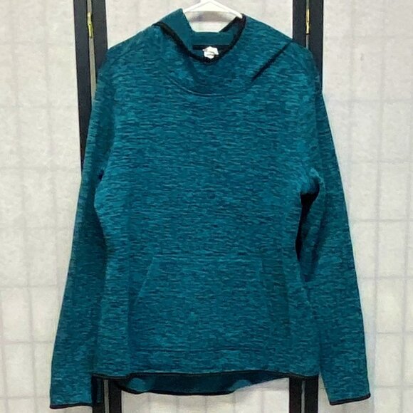 Danskin XL Black Turquoise Marled Long Sleeve Kangaroo Pocket Hoodie Pullover XL - Picture 1 of 11